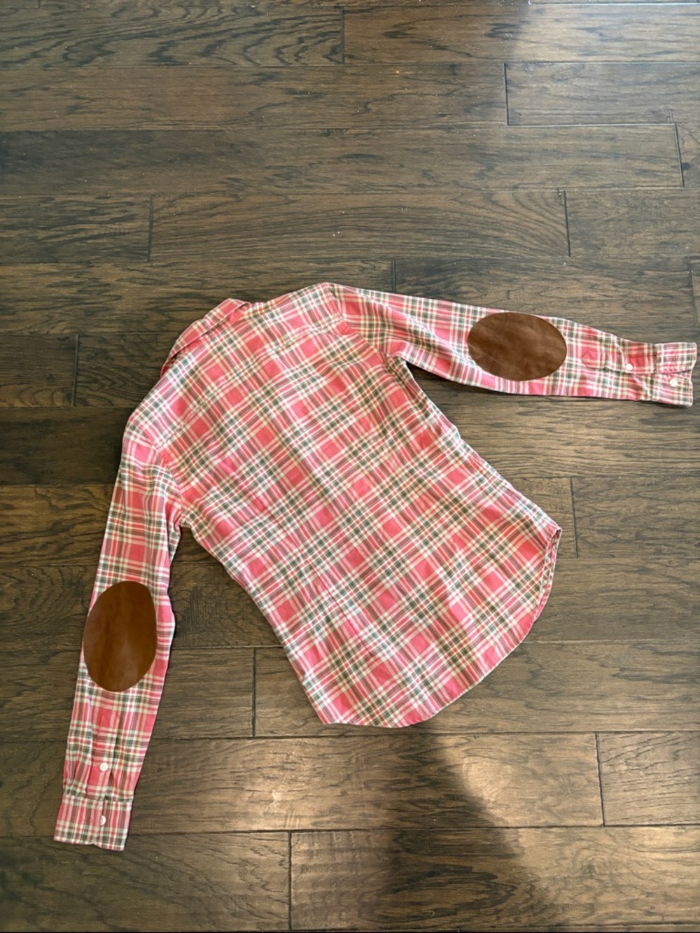 Ralph Lauren Pink Plaid Button-Down Shirt with Brown Elbow Patches - Picture 5 of 5